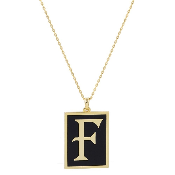 Black and Gold F Monogram Pendant Rectangle Frame Chain Necklace Initial Jewelry - Picture 1 of 2